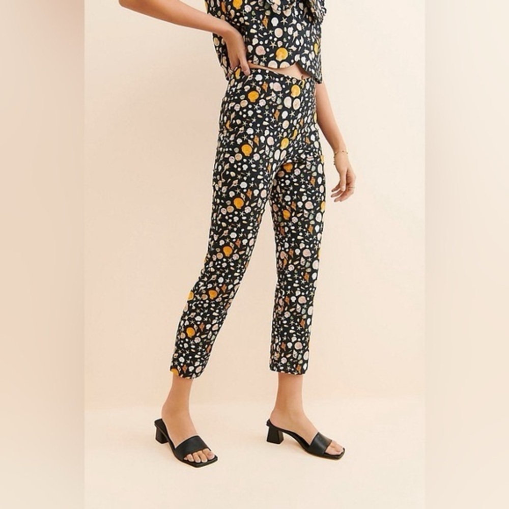 Rachel Antonoff Georgia Seashell Pants Floral Black Size 16